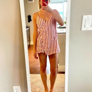 Red and White Striped Linen Romper